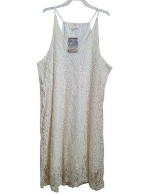 Love Andrea Juniors' Ivory V Neck Strap Lace Stretch Dress Size Large